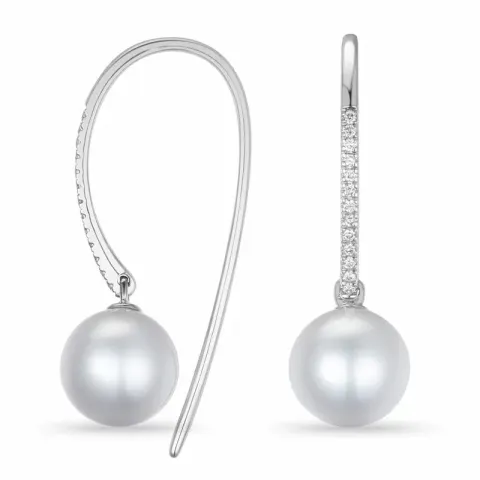 perle diamantøredobb i 9 karat hvitt gull med diamant 