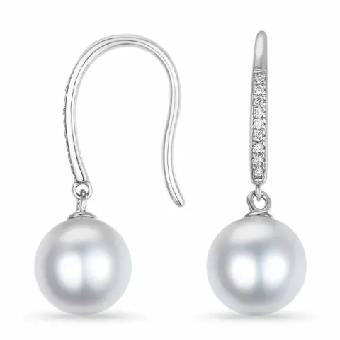 perle diamantøredobb i 9 karat hvitt gull med diamant 