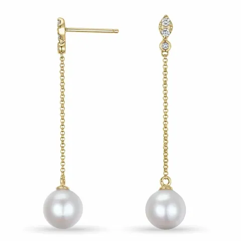 perle diamantøredobb i 9 karat gull med diamant 