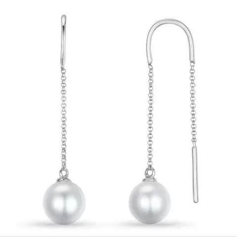 perle kjedeøreringer i 9 karat hvitt gull