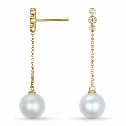 perle diamantøredobb i 9 karat gull med diamant 