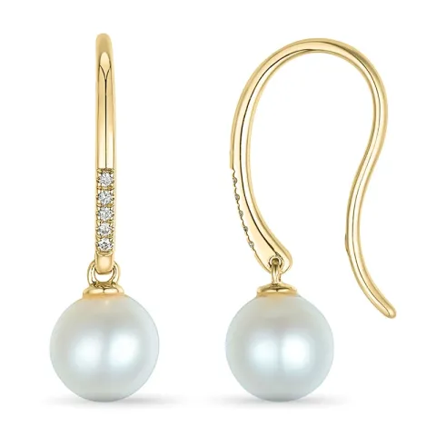perle diamantøredobb i 9 karat gull med diamant 