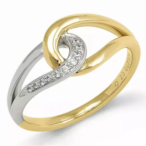 Abstrakt diamant ring i 9 karat gull og hvitt gull 0,05 ct
