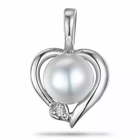 Hjerte perle diamantanheng i 9 karat hvitt gull 0,008 ct