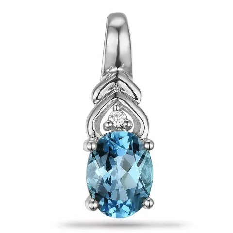 Ovalt topas diamantanheng i 9 karat hvitt gull 0,01 ct 1,70 ct