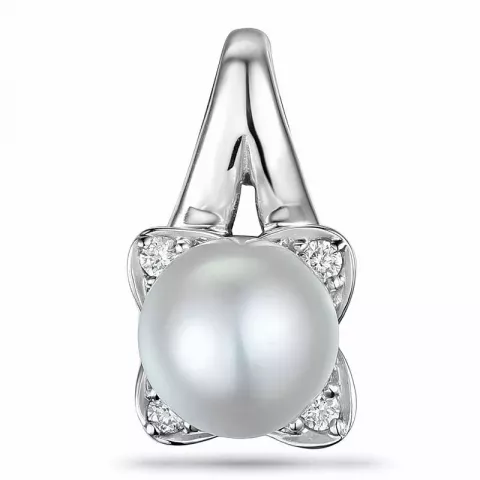 Blomst perle diamantanheng i 9 karat hvitt gull 0,06 ct