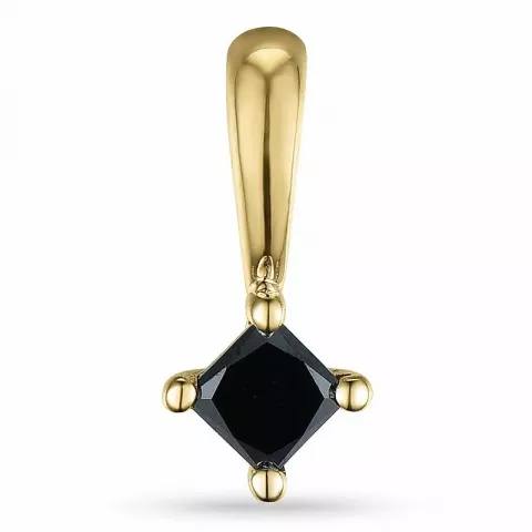 Firkantet svart diamant anheng i 9 karat gull 0,19 ct