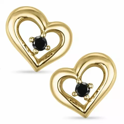 hjerte svart diamant ørestikker i 9 karat gull med svart diamant 