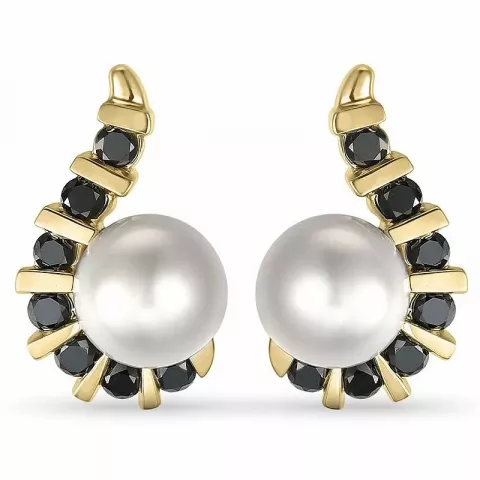 Perle ørestikker i 9 karat gull med diamanter 