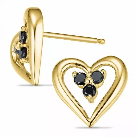 hjerte svart diamant øredobber i 9 karat gull med svart diamant 