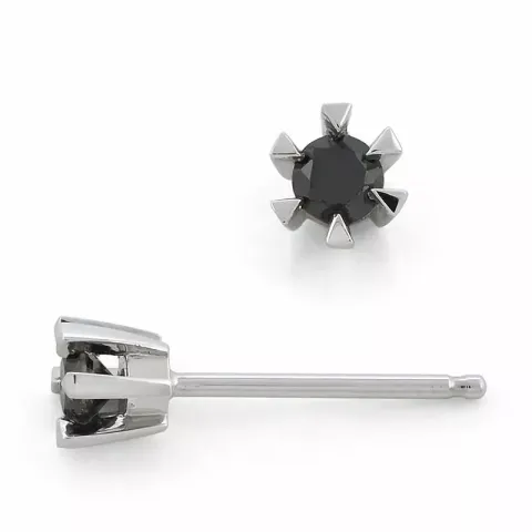 2 x 0,10 ct svart diamant solitaireørepynt i 9 karat hvitt gull med svart diamant