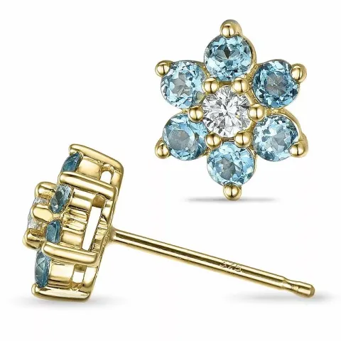 Blomst topas diamantøredobb i 9 karat gull med diamanter og topaser