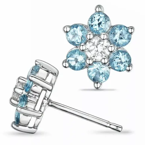 Blomst topas diamantøredobb i 9 karat hvitt gull med diamanter og topaser