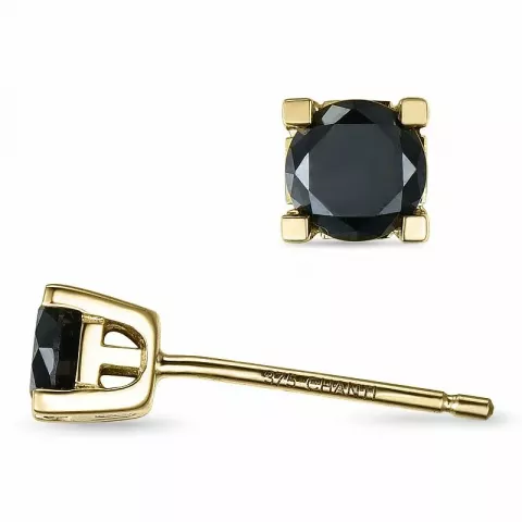 runde svart diamant solitaireørepynt i 9 karat gull med diamant 