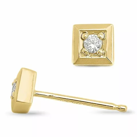 firkantet ørestikker i 9 karat gull med diamant