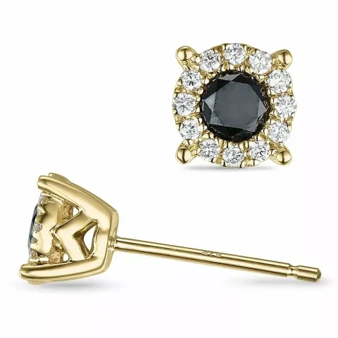 svart diamant ørestikker i 9 karat gull med diamant og svart diamant