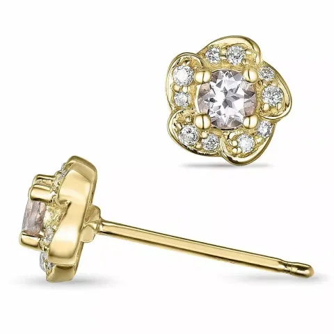 Blomst morganit diamantøredobb i 9 karat gull med diamanter og morganit