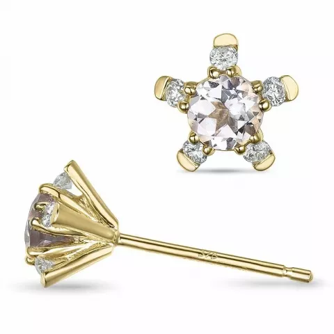 blomst morganit diamantøredobb i 9 karat gull med diamant og morganit 