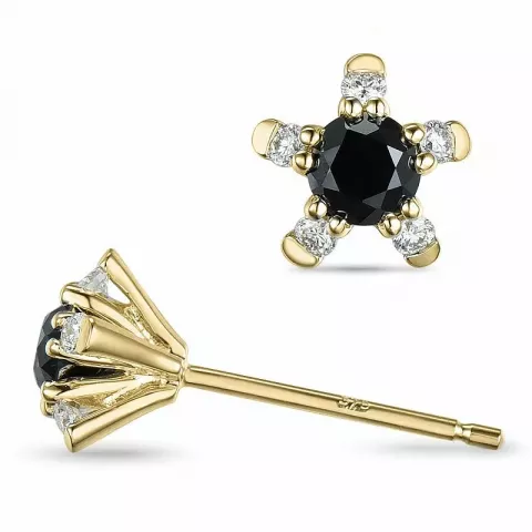 blomst svart diamant ørestikker i 9 karat gull med diamant og svart diamant 