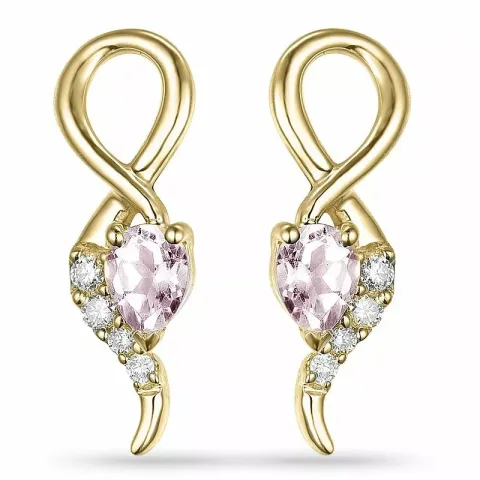 Morganit diamantøredobb i 9 karat gull med diamanter og morganit