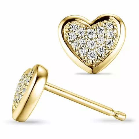 Hjerte diamant ørestikker i 9 karat gull med diamanter 