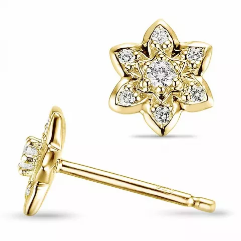 Blomst diamant ørestikker i 9 karat gull med diamanter 