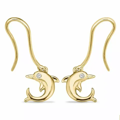 Delfin diamant øredobber i 9 karat gull med diamanter