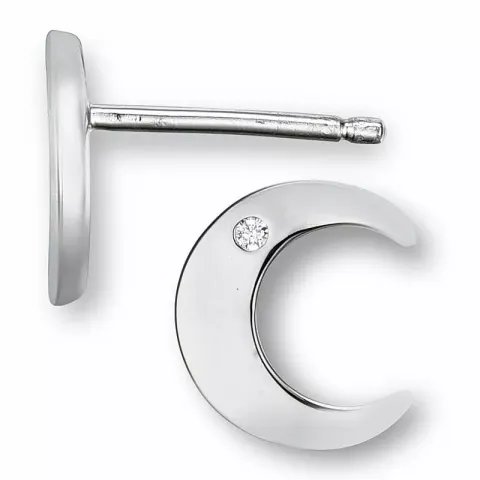 måne diamant øredobber i 9 karat hvitt gull med diamant