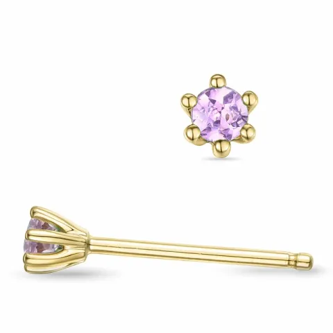2 x 0,07 ct rosa safir solitaireørepynt i 9 karat gull med rosa safir