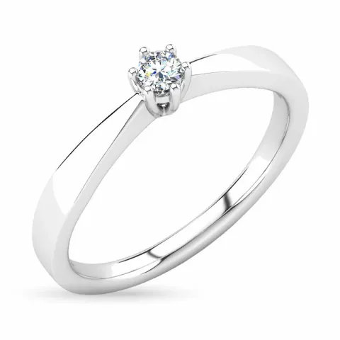 diamant solitairering i 14 karat hvitt gull 0,10 ct