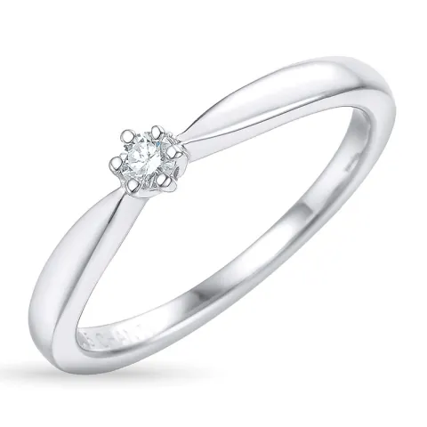 diamant solitairering i 14 karat hvitt gull 0,15 ct