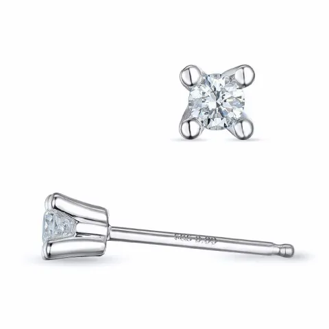 2 x 0,09 ct kampanje - diamant solitaireørepynt i 14 karat hvitt gull med diamant