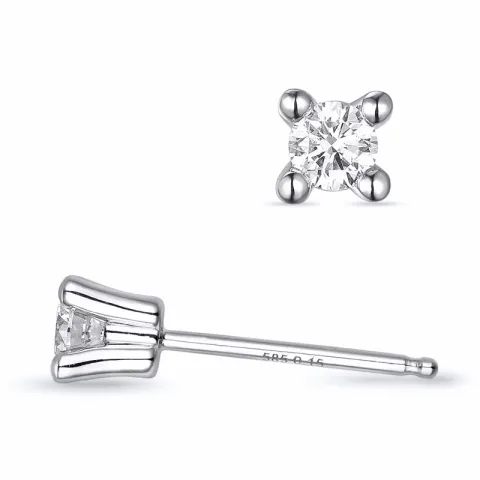2 x 0,15 ct kampanje - diamant solitaireørepynt i 14 karat hvitt gull med diamant