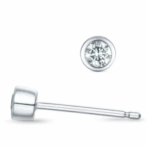 2 x 0,07 ct solitaireørepynt i 14 karat hvitt gull med diamant