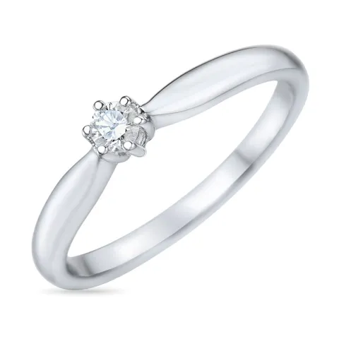 diamant solitairering i 14 karat hvitt gull 0,10 ct