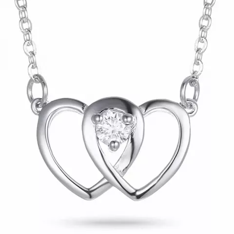 Dobbelt hjerte zirkon anheng med halskjede i sølv