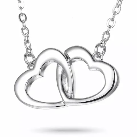 Dobbelt hjerte anheng med halskjede i sølv
