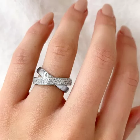 Elegant abstrakt hvit zirkon ring i sølv