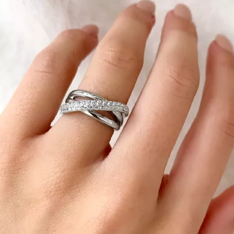 Bedårende abstrakt hvit zirkon ring i sølv