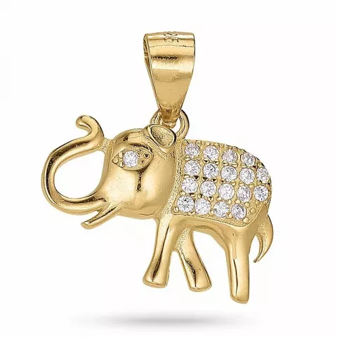 Kolleksjonsprøve elefant zirkon anheng i forgylt sølv