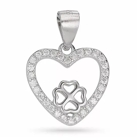 hjerte firkløver zirkon anheng i sølv