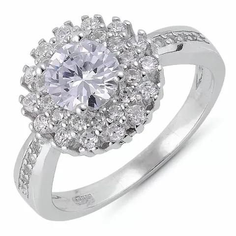 blomst zirkon ring i sølv