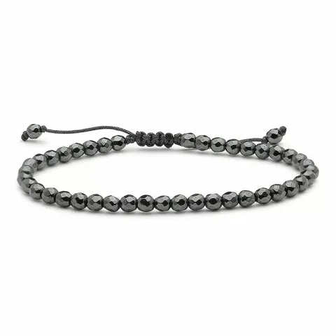 Grå hematite armbånd i silke snor 17 cm plus 3 cm x 3,7 mm