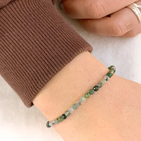 grønn agat armbånd i silke snor 17 cm plus 3 cm x 4,3 mm