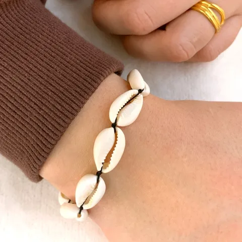 shell musling armbånd i silke snor 17 cm plus 4 cm x 14,2 mm