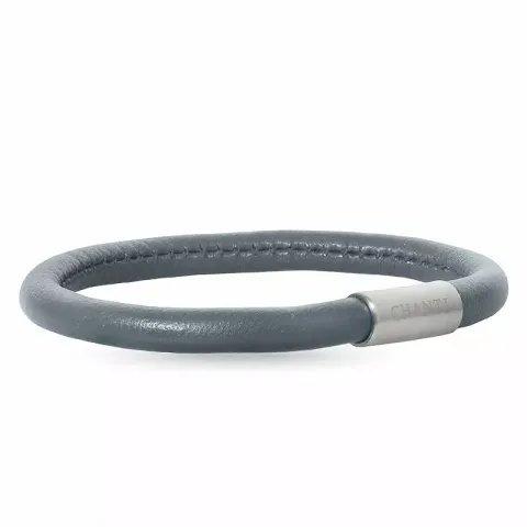 grå lær armbånd i stål x 6 mm