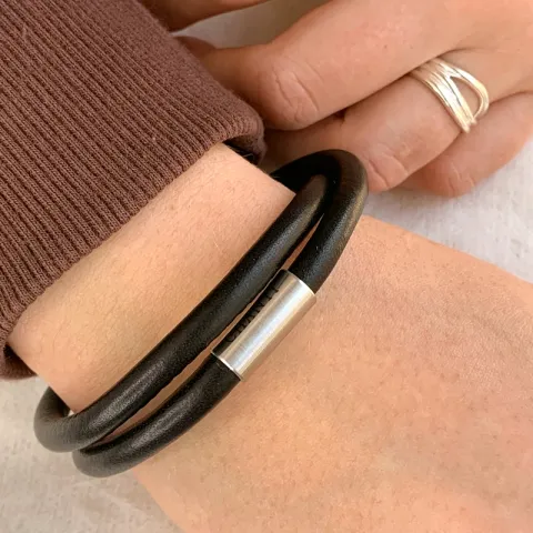 brun lær armbånd i stål x 6 mm