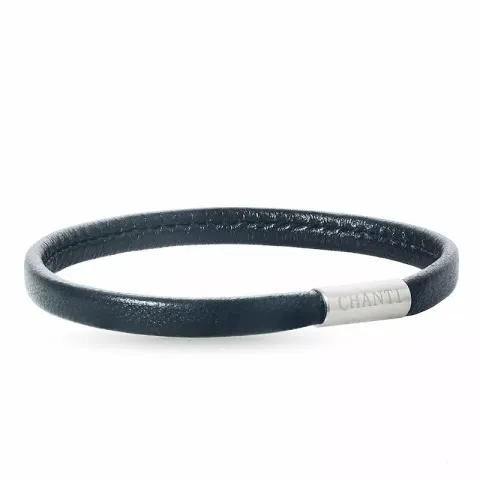 Flat svart lær armbånd i stål x 6 mm