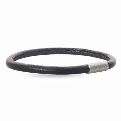 Rund brun lær armbånd i stål x 4 mm