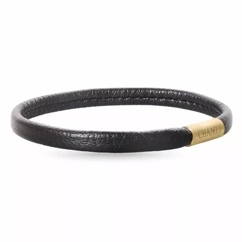 Flat brun armbånd i lær med forgylt stållås x 6 mm